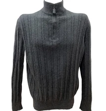 AVON CELLI size 56 Men's 100% CASHMERE thick Sweater Jumper High neck Zip Grey