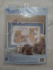 Bucilla God Bless Babies 16x10 41198 Stamped Cross Stitch Kit Birth Record 1995