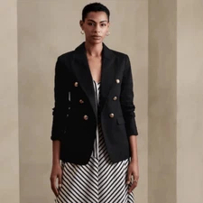 Banana Republic Factory 2P 2 Petite ICON BLAZER DoubleBreasted Gold Button Black