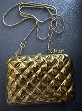 Vintage Walborg Made In Italy Quilted Gold Tone Metal Evening Purse Crossbody