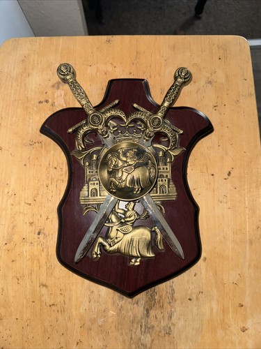 Vintage Medieval Coat of Arms Sword  Plaque Crest Wall Hanging