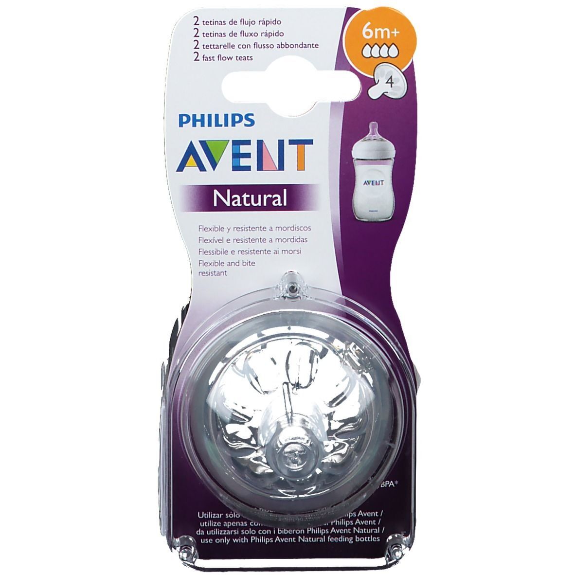 Avent – 2 Tettarelle Natural Flusso Abbondante 4 Fori 6m