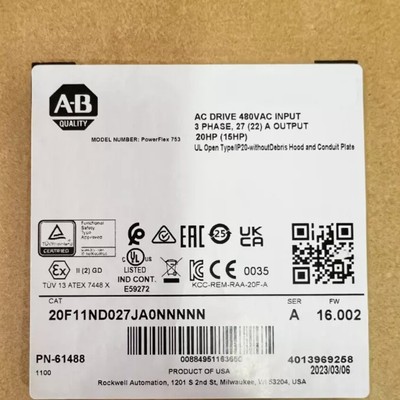 NEW Unopened ALLEN BRADLEY 20F11ND027JA0NNNNN AC DRIVE POWERFLEX 753 15KW/20 HP