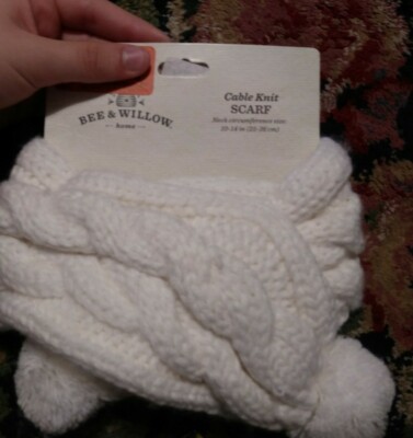NWT NEW Bee & Willow white cable knit pet dog puppy scarf neck size 10-14''