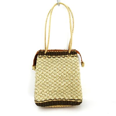 Vintage Straw Weave Handbag Women Tan Brown Double Handles Purse Shoulder Bag