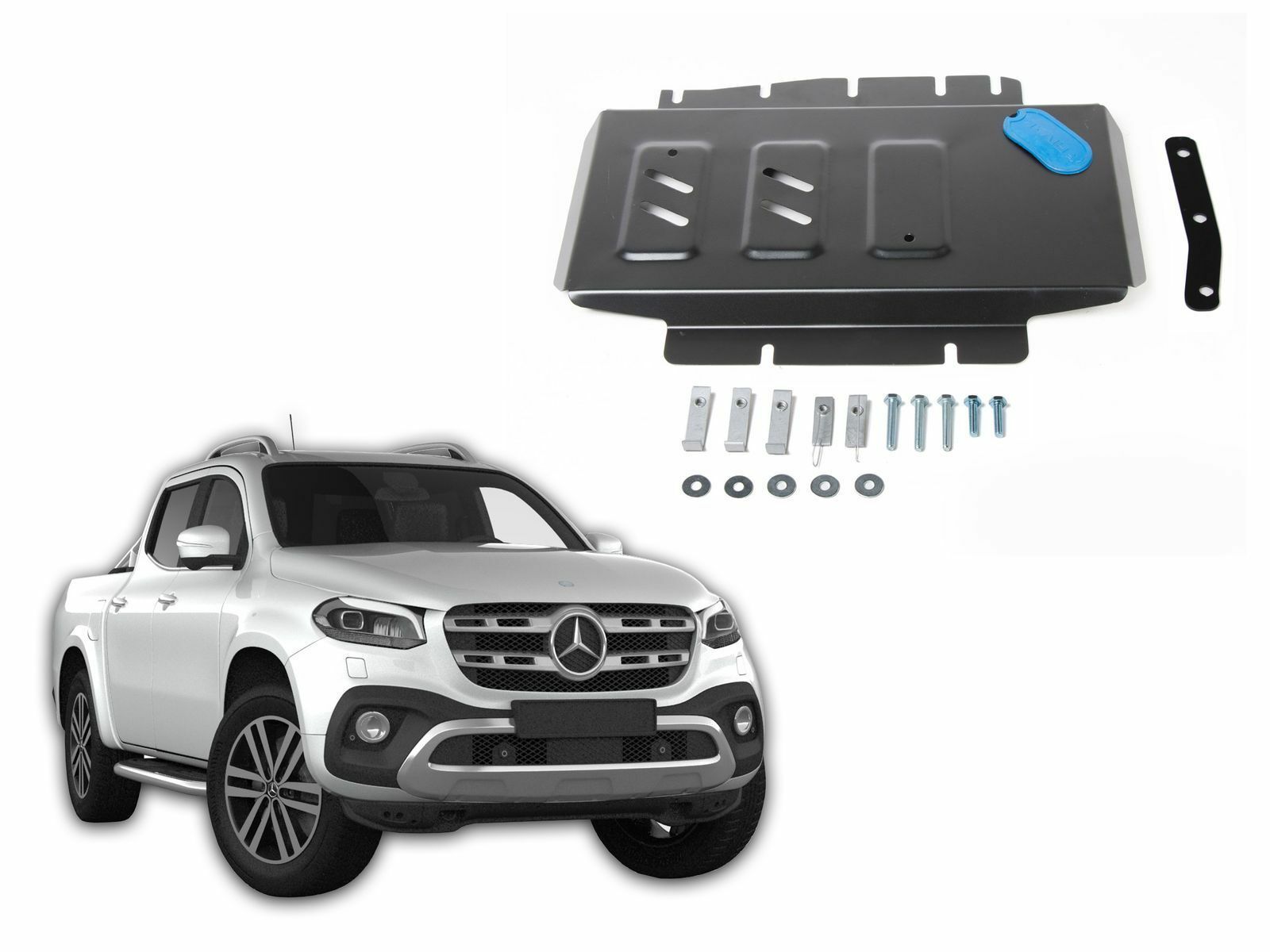 Protection sous moteur acier Mercedes X-Class contre chocs et débris sur chemins et chantiers