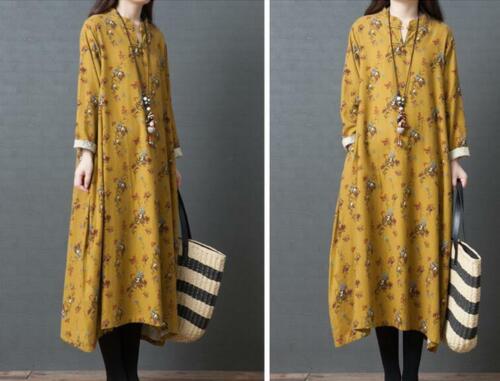 Plus Size Women’s Vintage Cotton Linen Loose Baggy Kaftan Tops Long Maxi Dress - Picture 1 of 10