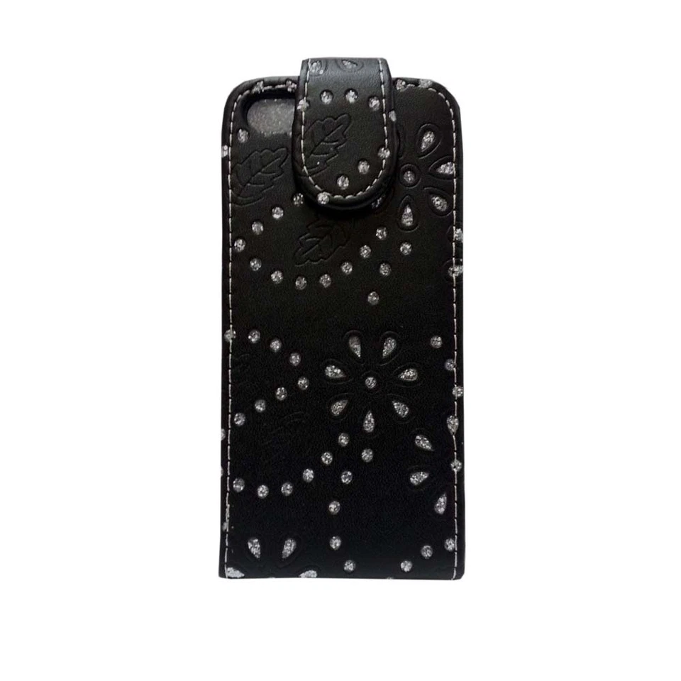 Case For Apple iPhone 5C Glitter Flip Bling Black PU Leather Pouch Phone Cover  - Image 2 of 4
