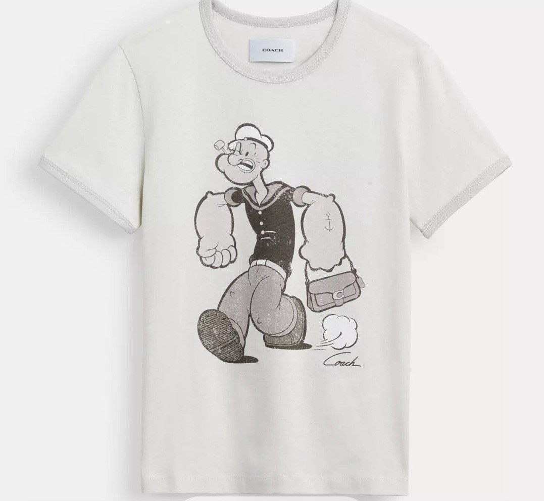 NWT Coach X Popeye Ringer T Shirt CZ504 Grey Gray Size Small