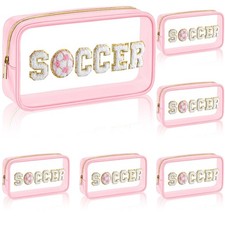 Reallnaive 6 Pcs Soccer Pink Clear Cosmetic Makeup Bag with Soccer,
