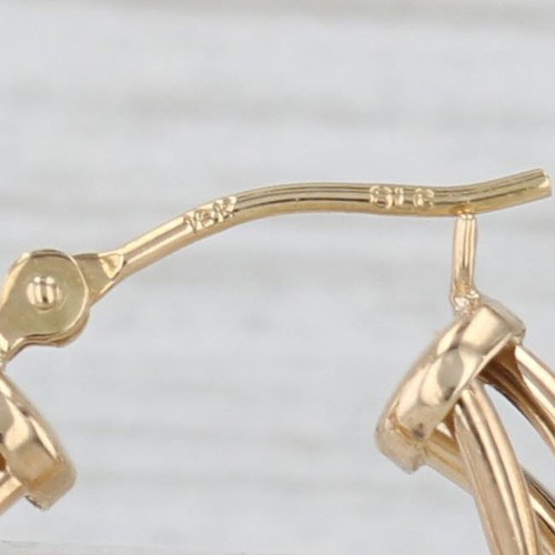 Woven Twist Hoop Earrings 18k Yellow Gold Round Hoops Snap Top Posts - Picture 4 of 6