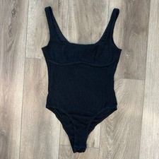 Princess Polly Black Ribbed Bustier Square Neck Thong Bodysuit Size 4