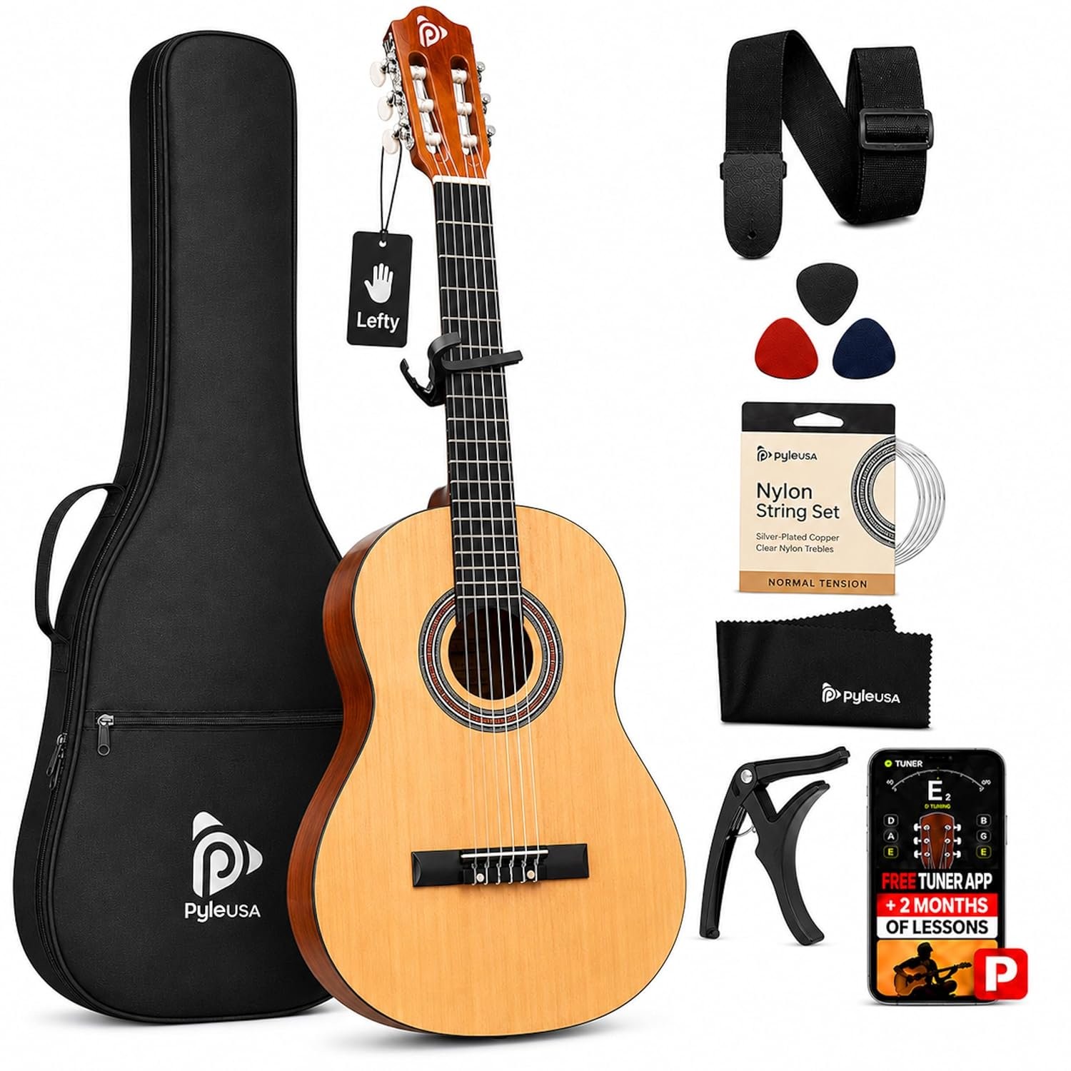 Pyle Classical Guitar Starter Kit - 30" 1/4th Size All Wood Instrument with...