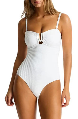 Sea Level White U-Bar Bandeau One Piece Swimsuit Size 4 Luxury Swim $155