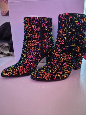 Buffalo Zoe Pailletten Stiefeletten Ankle Boots Gr. 40 schwarz bunt