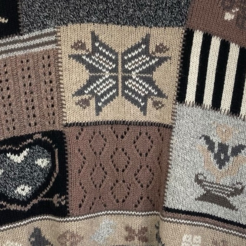 Eddie Bauer Patchwork Cable Knit Sweater Cozy Win… - image 8