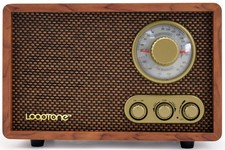 LoopTone AM FM Classic Retro Radio with Bluetooth Speaker,Vintage Wood Brown