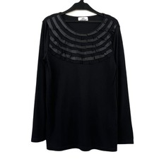 KYOKO HIGA Long-Sleeved Cut and Sew Top with Frill Design, Black, Size L, 999326