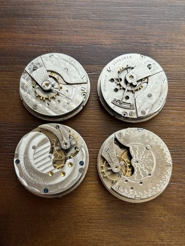 4 Antique Pocket Watch Movements American Waltham New Era 18s - Parts Lot