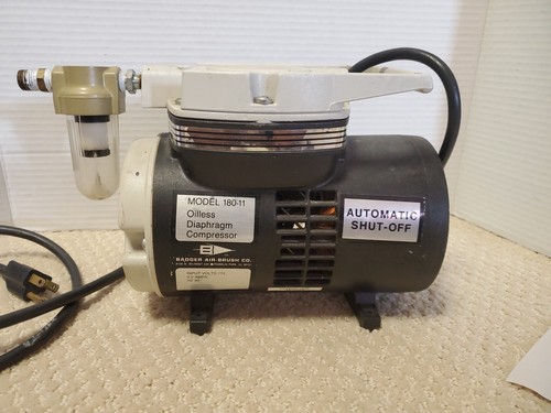 BADGER COMPRESSOR MODEL 180-11 Oilless Compressor Automatic Shut Off NAIL Works.