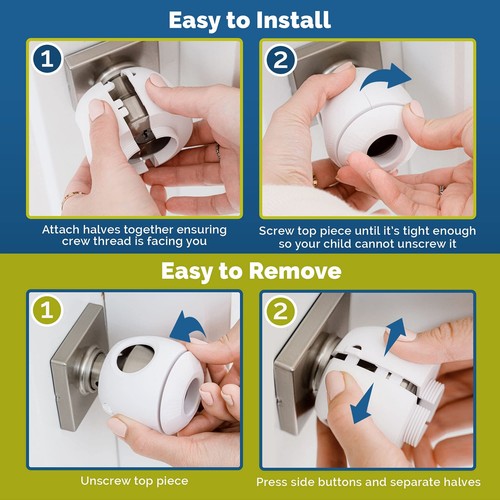 Child Safety Door Knob Cover (4 Pack) Hard-to-Remove Dual-Lock Door Handle Co... - Picture 3 of 9