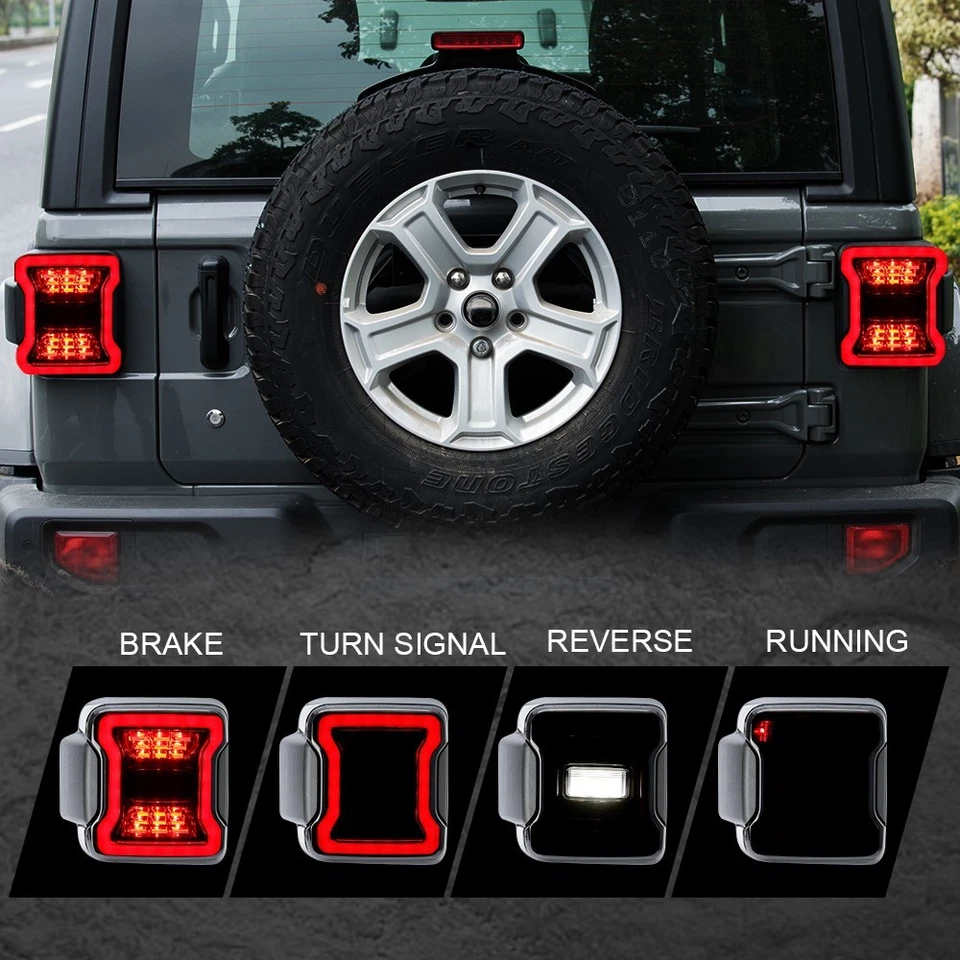 Smoke LED Tail Reverse Turn Signal Lamp Lights for 18-25 Jeep Wrangle 4xe JL/JLU Foto 2 de 4