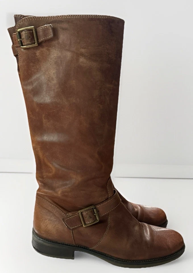 J.Crew Women’s Brown Leather Engineer Riding Boots Sz 8 Buckle Tall Pull-On - Image 3 of 4