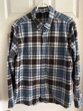 Eddie Bauer Blue Plaid Mens Sz. L  Button Down Long Sleeve Flannel Shirt