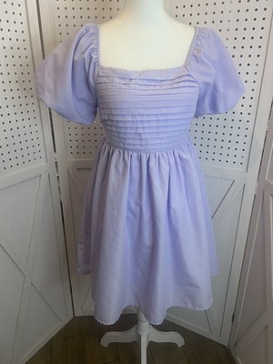 She & Sky Lavender Dress Women s Size Small Puff Sleeve Square Neck Cottagecore