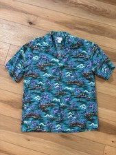VTG Pride Or Hawaii Aloha Hawaiian Shirt Teal Palm Tree Mens Sz Large USA Made