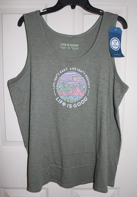 NWT Life is Good Life Isn't Perfect Women's XL Slub Cotton Tank Top Moss Green