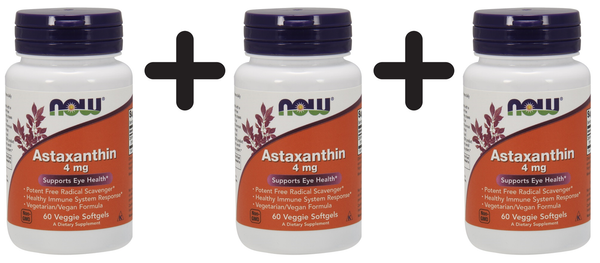 3 X Now Foods Astaxanthin, 4Mg - 60 Veggie Softgels (266,61 Eur/Kg)-image