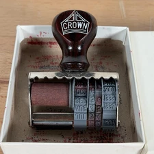 VINTAGE CROWN Dates RUBBER INK STAMP Paid MADE IN THE U.S.A. - FREE SHIPPING