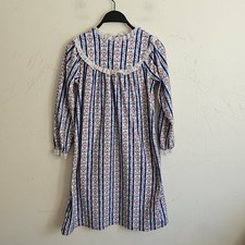 Lanz of Salzburg Girls Floral Striped Nightgown Eyelet Lace Cottagecore Blue Red