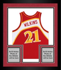 Framed Dominique Wilkins Hawks Signed Red Mitchell & Ness 1986 Authentic Jersey