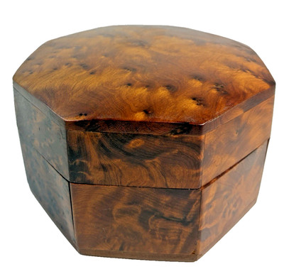 Burlwood Handmade Small Octagon Trinket/Jewelry Box Wood Lined 4.5''x 2 5/8