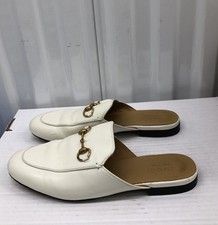 GUCCI Princetown Rare White Horsebit Mules Loafer Horse Bit EU 38 US 8 L432
