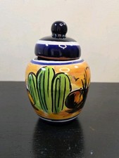 Vintage Talavera Art Pottery Ginger/ Apothecary Jar & Lid Hand Painted 