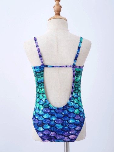 Girls Fish Scales Takini Bikini Beachwear Leotard Swimsuit Halter Swimwear - Picture 5 of 30