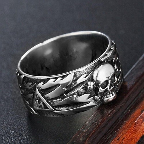 2023 New Skull Ring Fashion Silver Stainless Steel Hand Make World War Ii Men - Picture 8 of 19