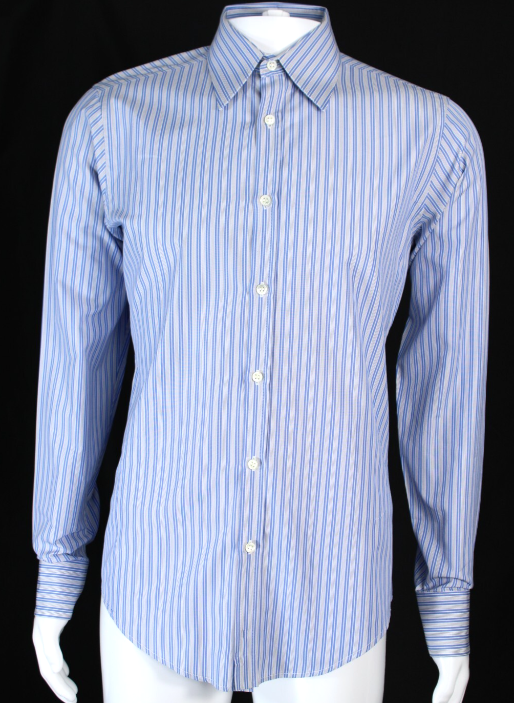 Camicia elegante uomo YVES SAINT LAURENT blu e bianca a righe cotone popeline 39 15 5