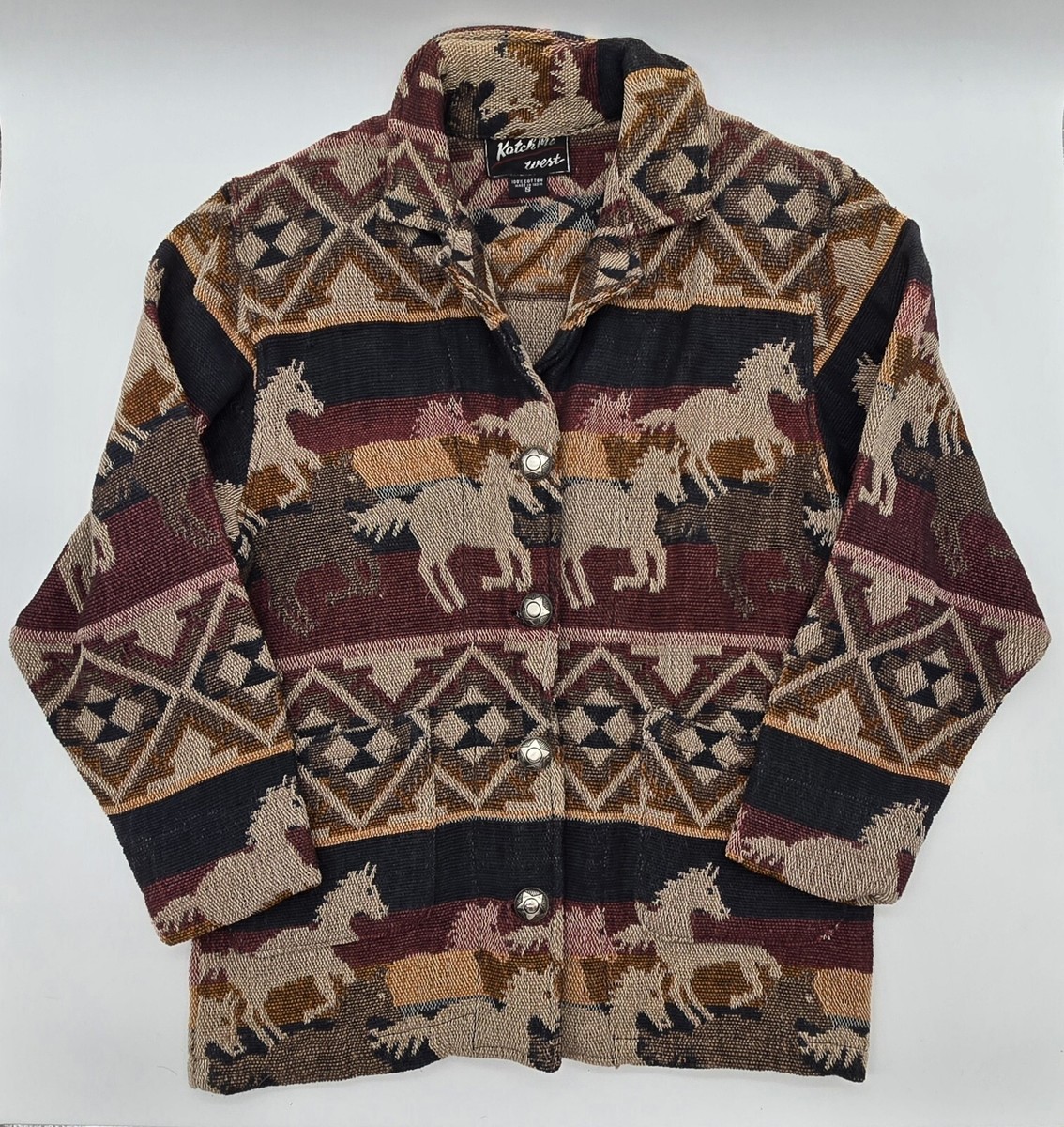 90s〜 ウエスタンジャケット 刺繍 馬 Rare 90s 'Katch Me West' Retro Horse Print Chore Jacket - Vintage