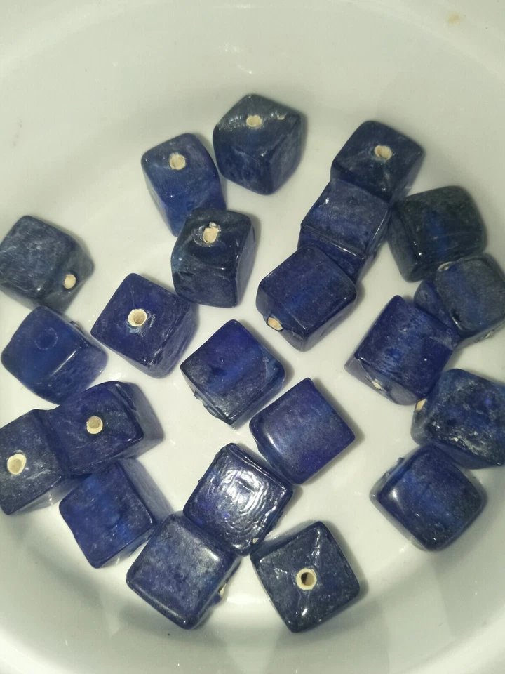 12 blue cube square beads Indian lampwork glass (b3230) - image 1 of 1
