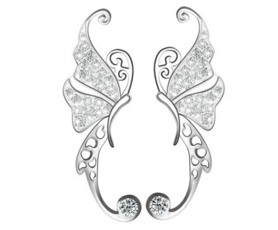 Sterling Silver Cubic Zirconia Butterfly Climber Crawler Ear Hook Earrings A13