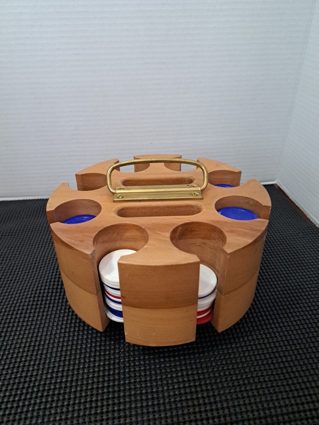 Vintage Wooden Poker Chip Carousel 2 Deck Card Holder Wood Caddy eBay