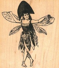 Winged Lady 3 3/4 x 4 3/4" Rubber Stamp, Women Stamp, People Stamp