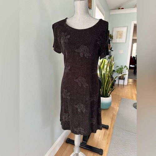Vintage Maggy London Dark Brown Rose Rhinestone Short Sleeve Dress size Medium - 第 1/9 張圖片