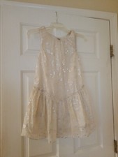 Old Navy Dress Girls Sz M (8) Ivory Silver Embroidery Short Sleeve Lining