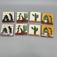 8 Hand Painted Vintage Terracotta Tile Backsplash Mexican Folk Art Crafts 4x4"