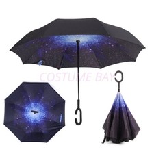 Windproof Upside Down Reverse Umbrella C-Handle Double Layer Inside-Out Inverted